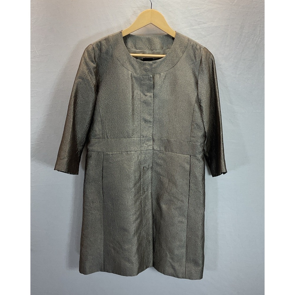 Eileen Fisher Metallic Silk duster Silver Long Sleeve Jacket XS Formal evening